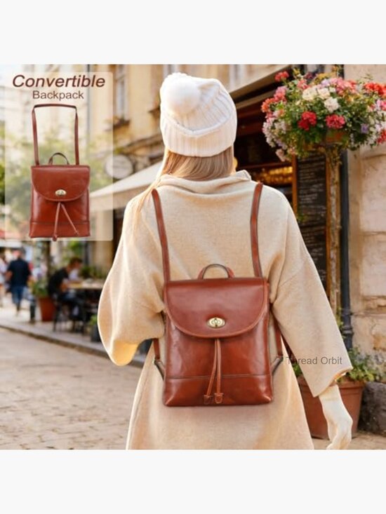 Italian Full Grain Leather Convertible Backpack Purse Fits iPad Eco-Friendly